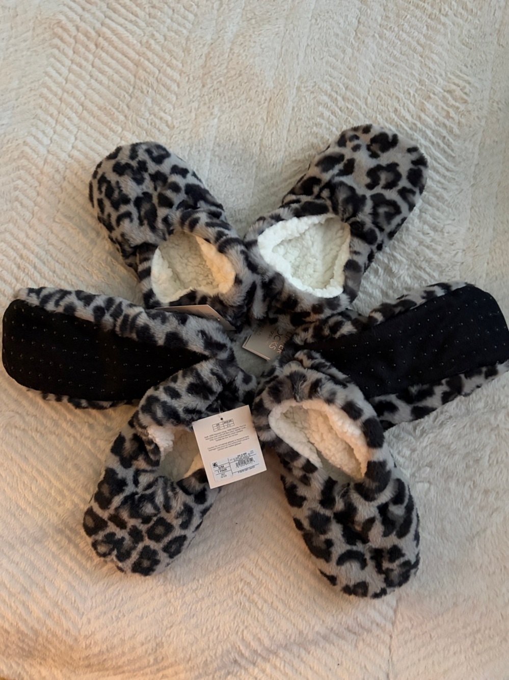 Ladies Cozy Faux Fur Leopard Print Slippers S/M 3 pairs